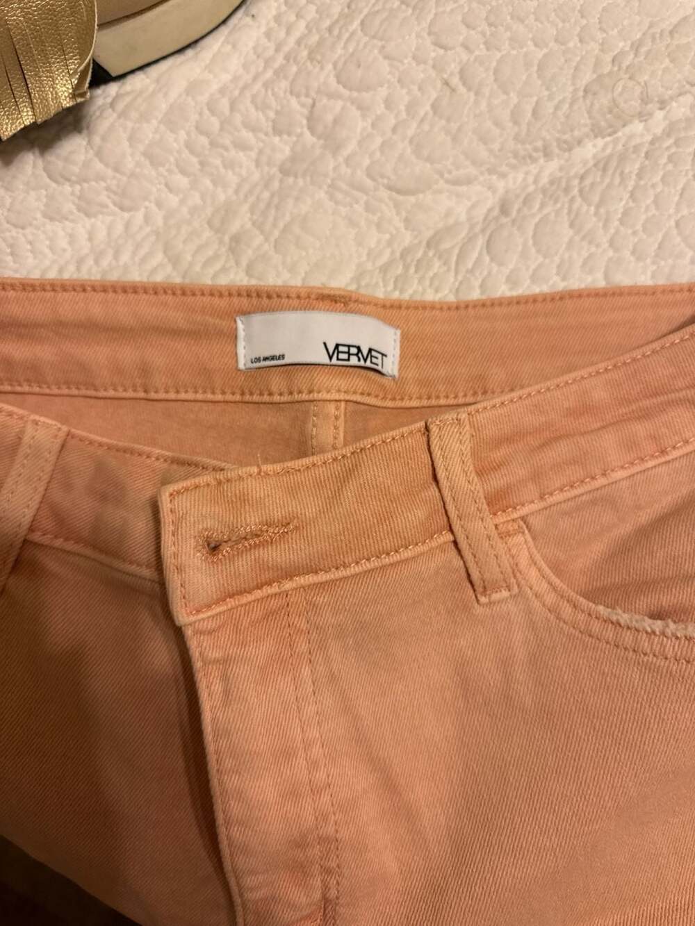 Vervet High Rise Frayed Hem Wide Leg Jeans in Apricot Size 31